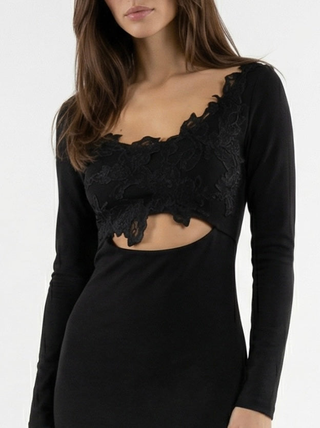 Black Lace Detail Mini Dress