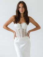 White Floral Embroidered Corset Top